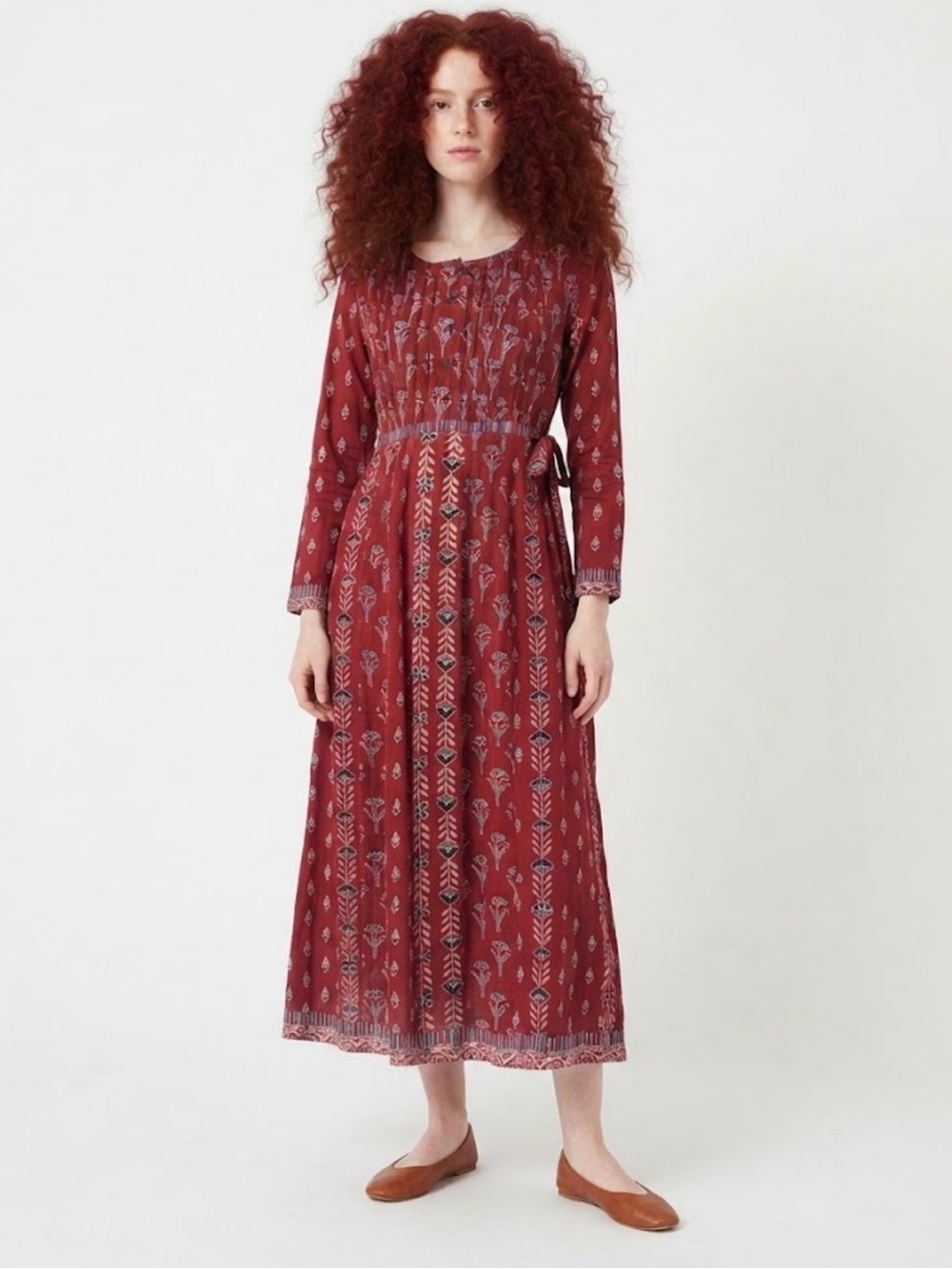 April Cornell 100% Cotton Blockprint Made in India Tie back Maxi Dress SZ L